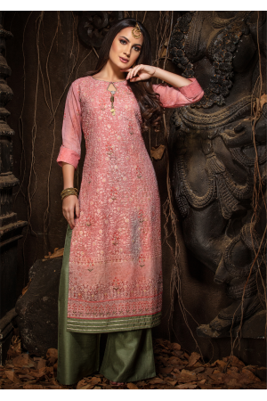 Pink Color Designer Georgette Kurti